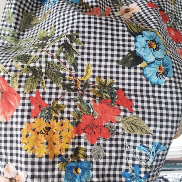 Zara Top Tunic Off Shoulder Bell Sleeves Floral Gingham L Cotton Ruffle - Picture 5 of 7